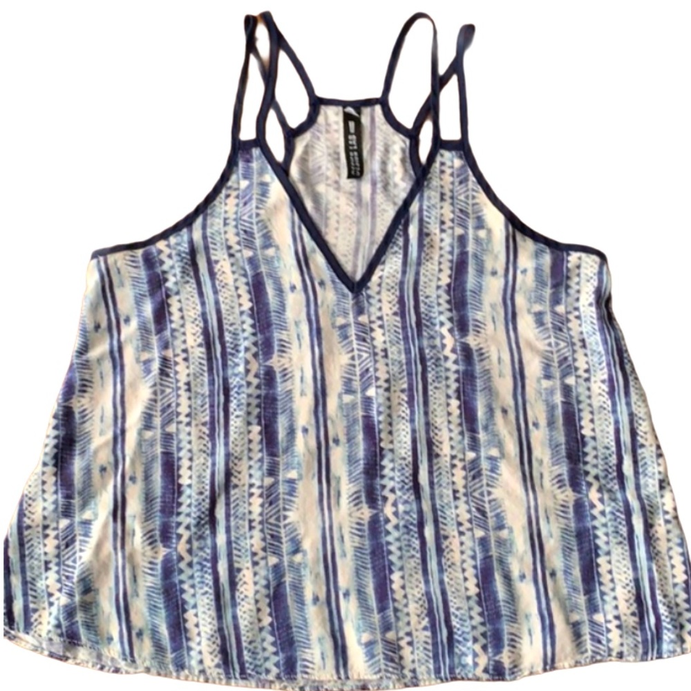 Design Lab Blue Patterned Strappy Tank
